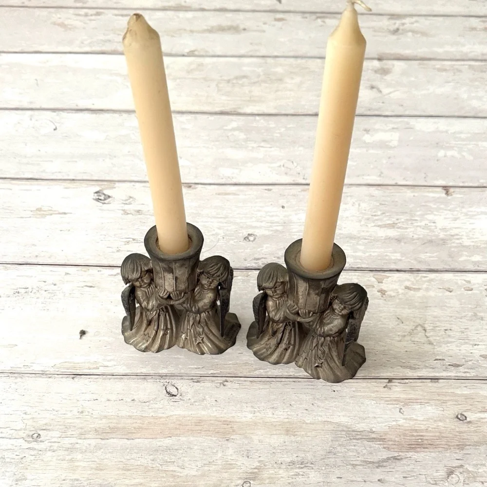 Silver Plated Candle Stick Holders Angels Cherubs Table Scape Decor Set of 2